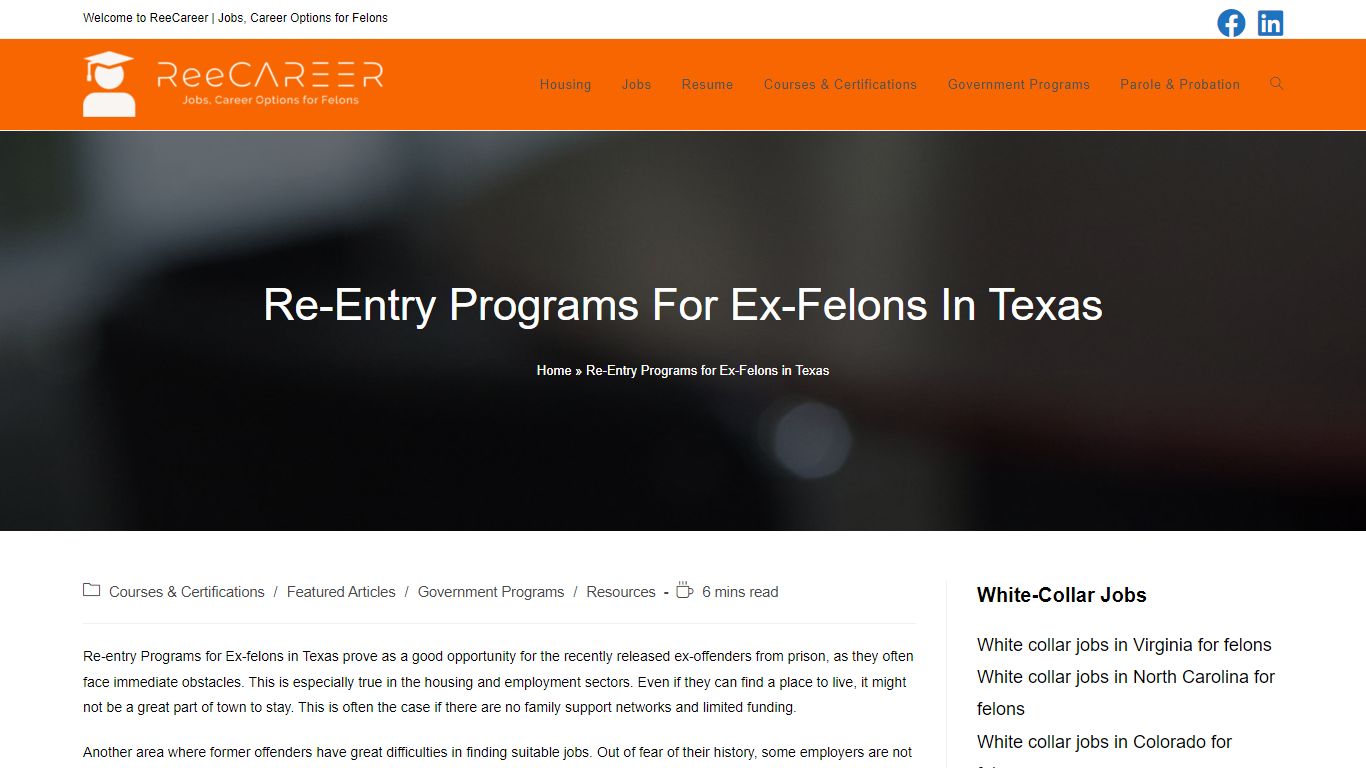 Re-Entry Programs for Ex-Felons in Texas - ReeCareer