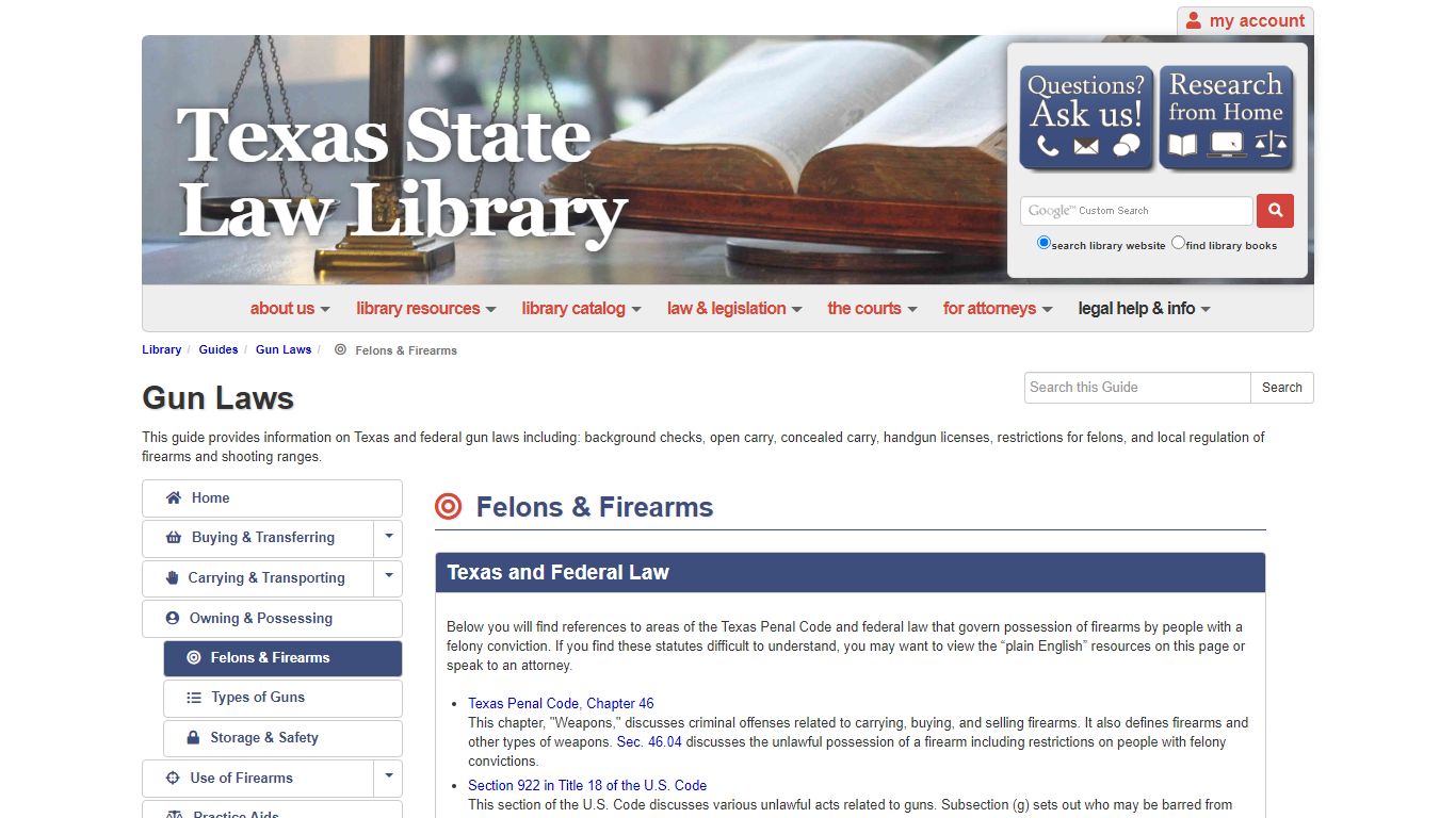 Felons & Firearms - Gun Laws - Guides at Texas State Law Library